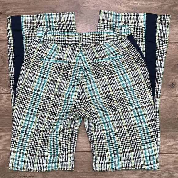 Tanya Taylor Fallon Green‎ Houndstooth Plaid High Rise Semi Flare Pants Size 2 - Picture 6 of 14